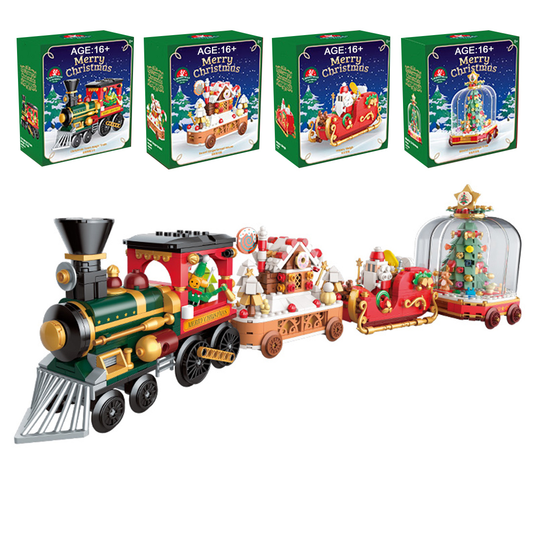MOC DIY Christmas Colourful Train Model Assembly Toy Small Particles Building Blocks Set (1000PCS/Set of 4)