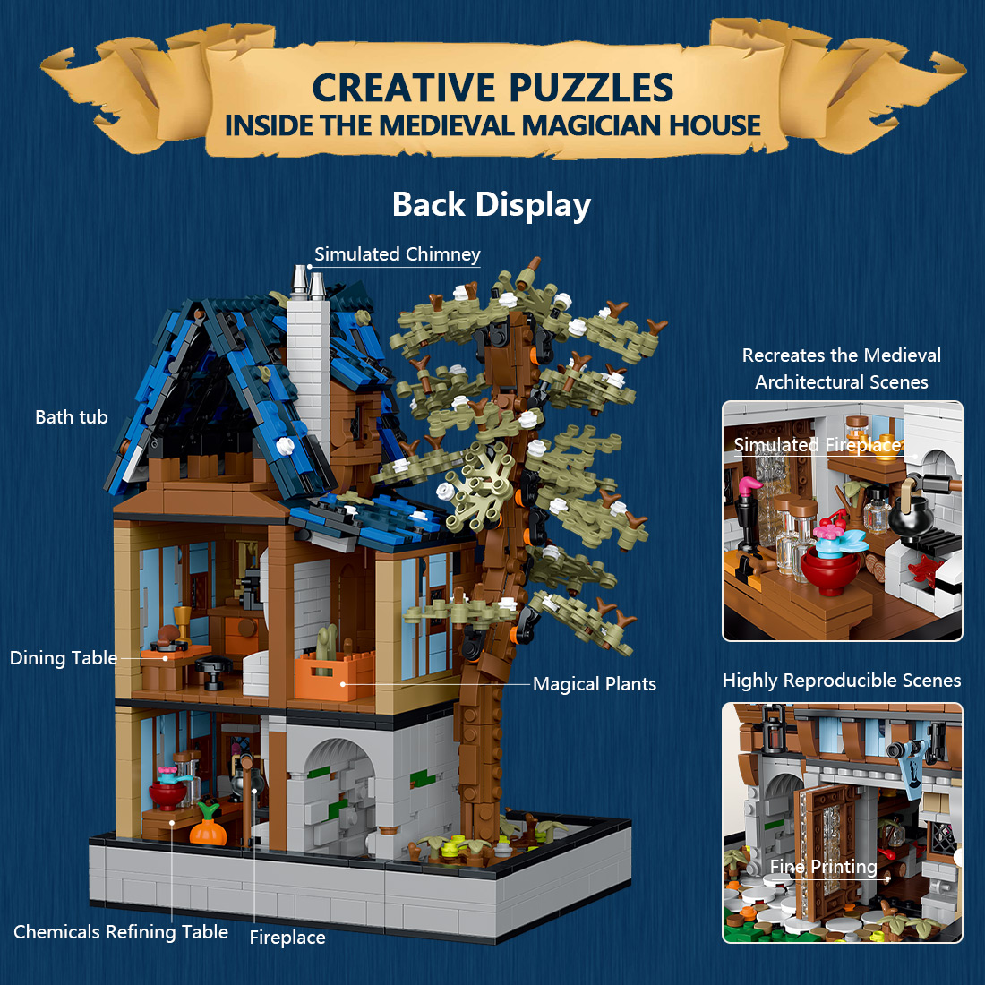 Mocsage Medieval Modular Stree MEDIEVAL MAGICIAN with Lights Building Blocks Set (2095PCS)