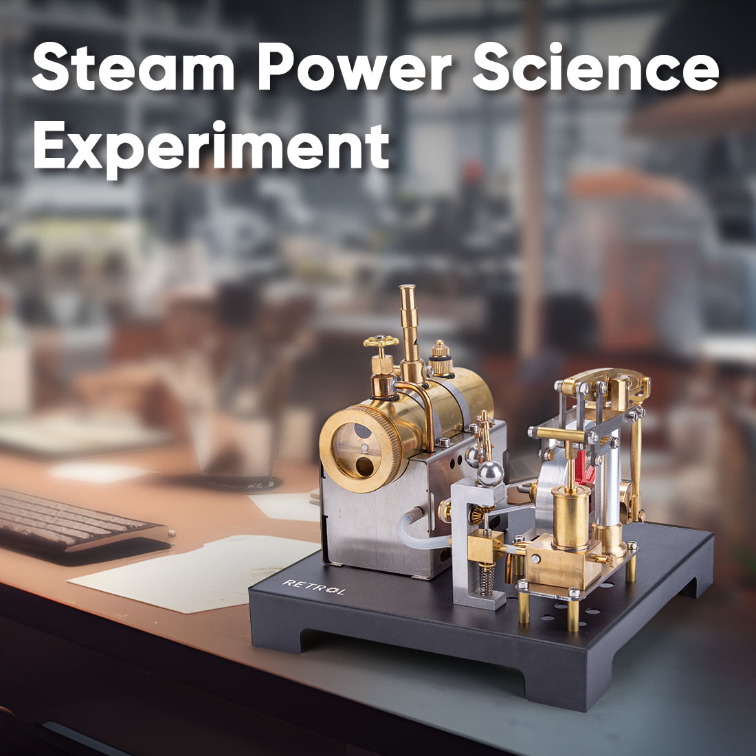 RETROL SE-01 Full Metal Stationary Beam Steam Engine Model and Horizontal Boiler Kit (84PCS)