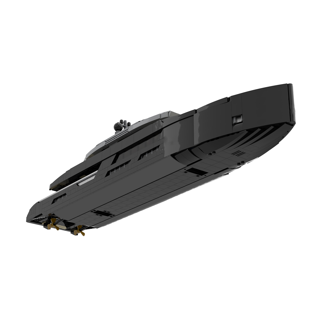 Sleek Black Luxury Superyacht Building Blocks Set, Detailed 1:80 Scale Model with Full Interior (2977 Pieces)