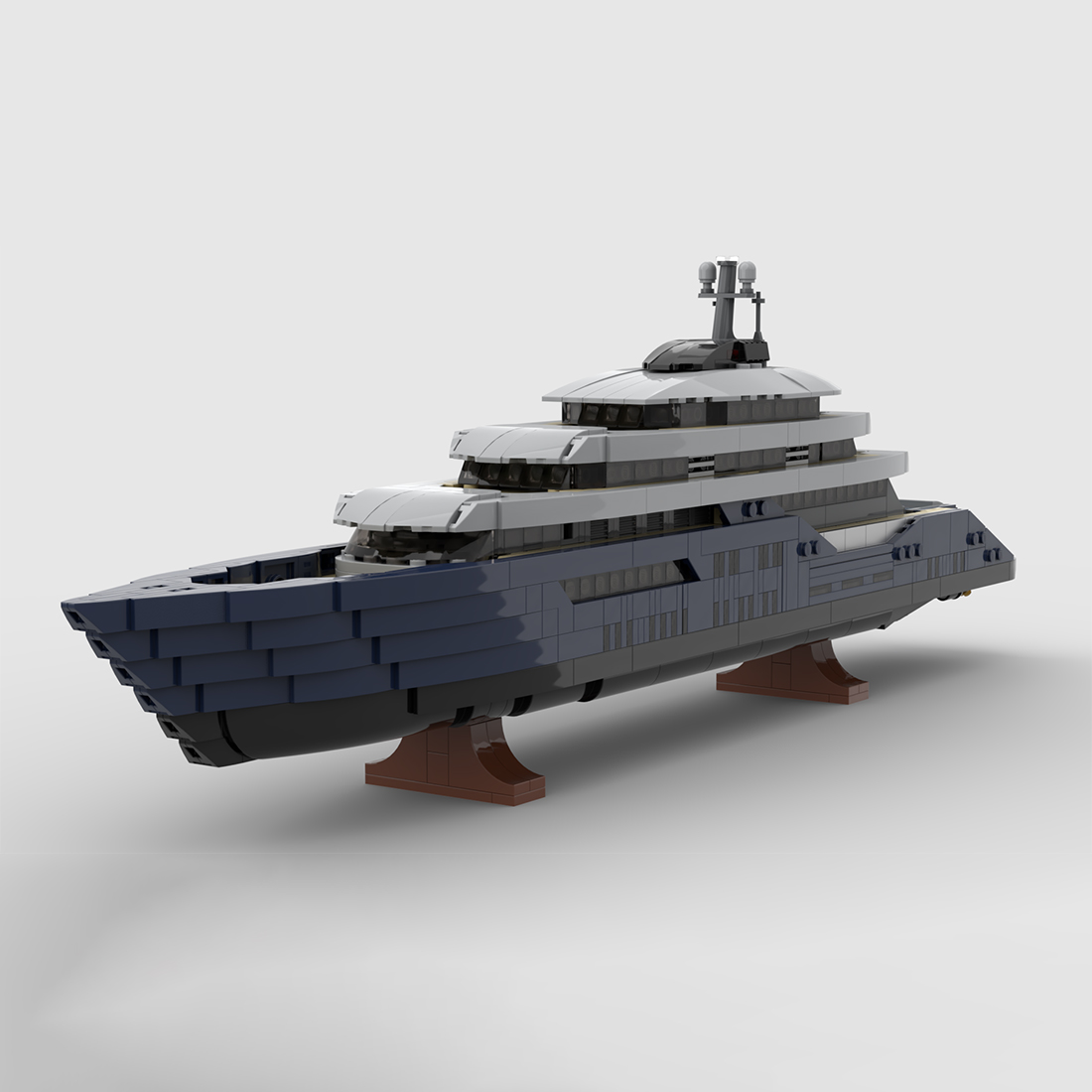 Mini Luxury Yacht Building Blocks Set (1671 Pieces) - Detailed 1:200 Scale Model in Grey & Blue
