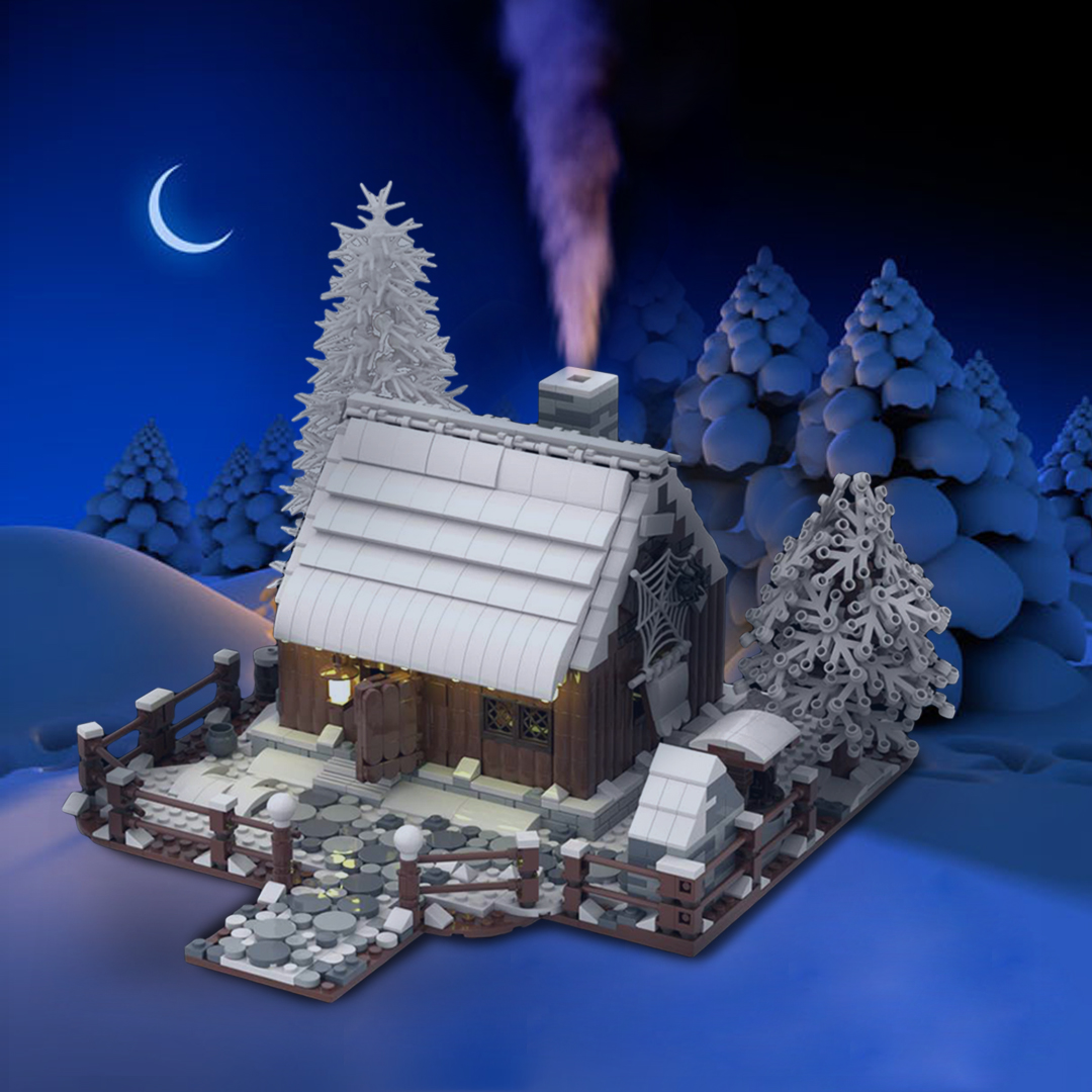 1781+Pcs Mountain Forest Winter Wooden House with Fireplace Bricks Model DIY Building Block Kits