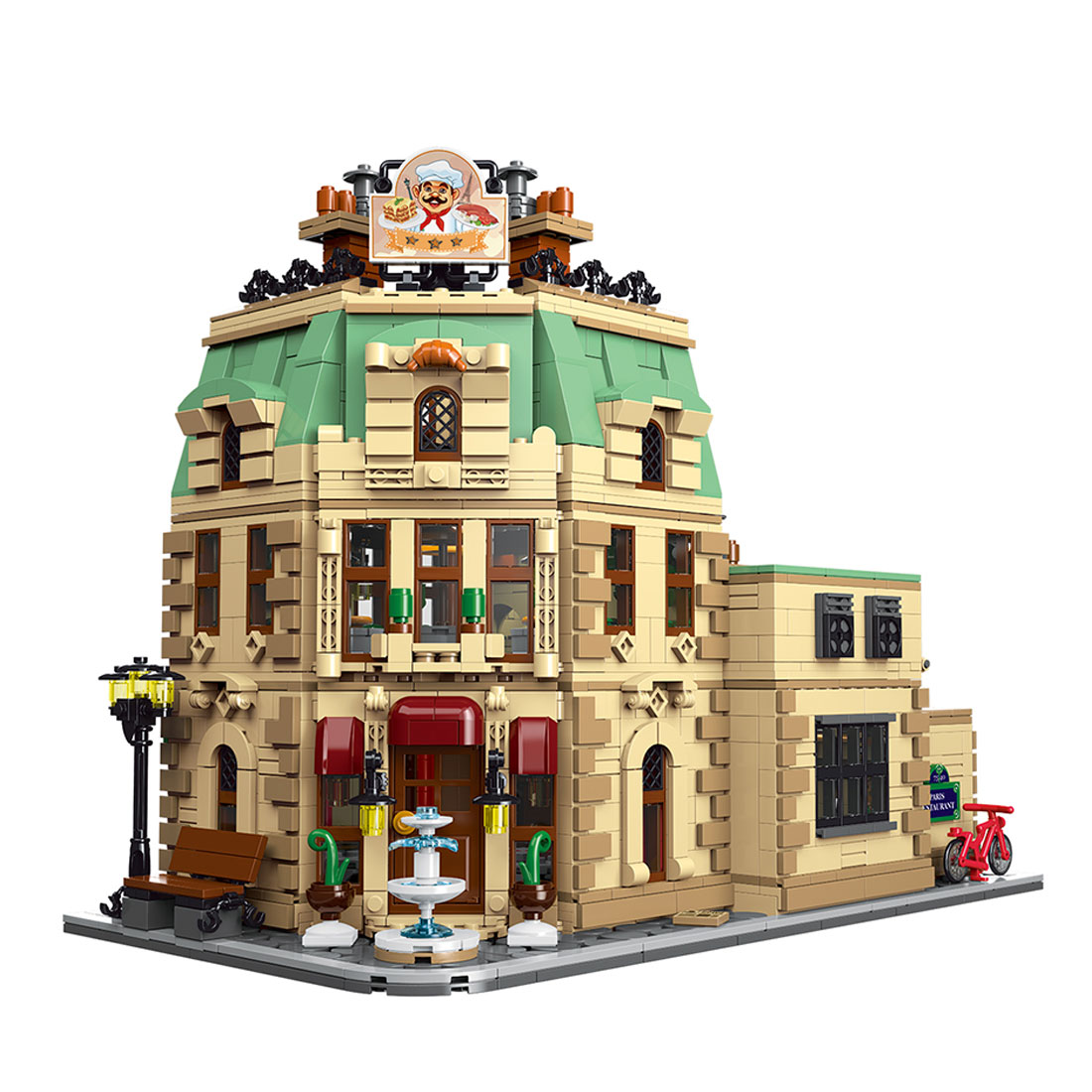 Mocsage  MOC-160521 Restaurants in Paris with Lights Modular Small Building Blocks Set (3104PCS)