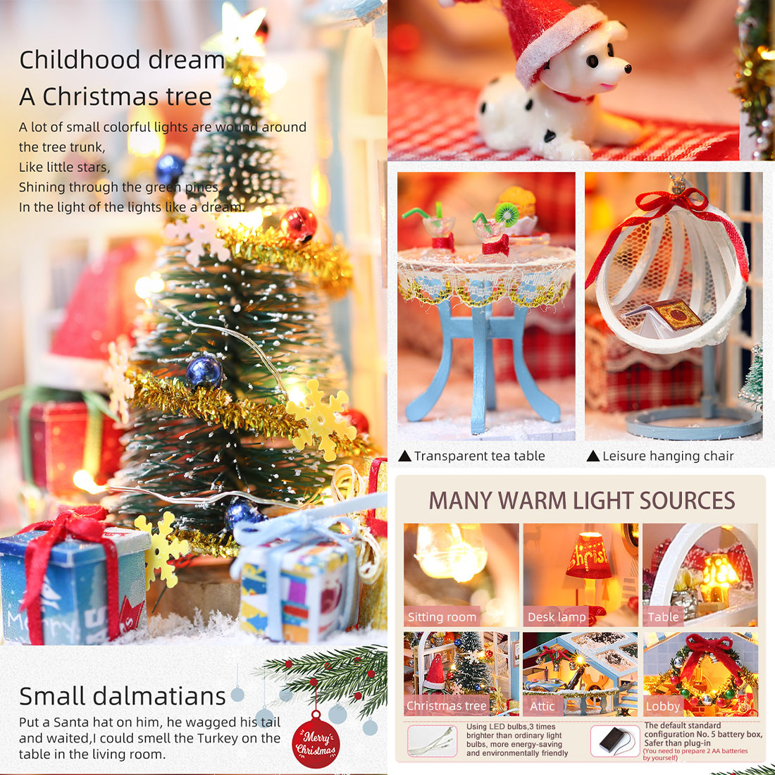 Snowy Christmas Night 3D DIY Assembly Miniature Art Cottage Model Kit Creative Ornament Christmas Gift