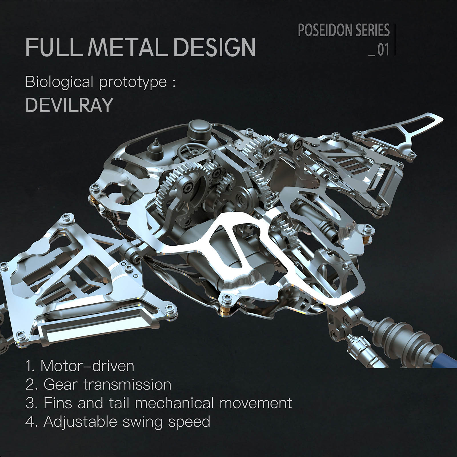  3D Devilray Mechanical Marine Biological Metal Assembly Model with Lights (Dynamic Version/200+PCS)