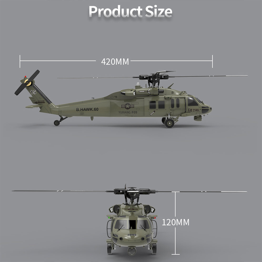 YU XIANG YXZNRC F09-V 1/47 Scale 2.4G 6CH RC Dual Brushless Direct Drive Flybarless 6G/3D Stunt Helicopter Model (RTF Version)