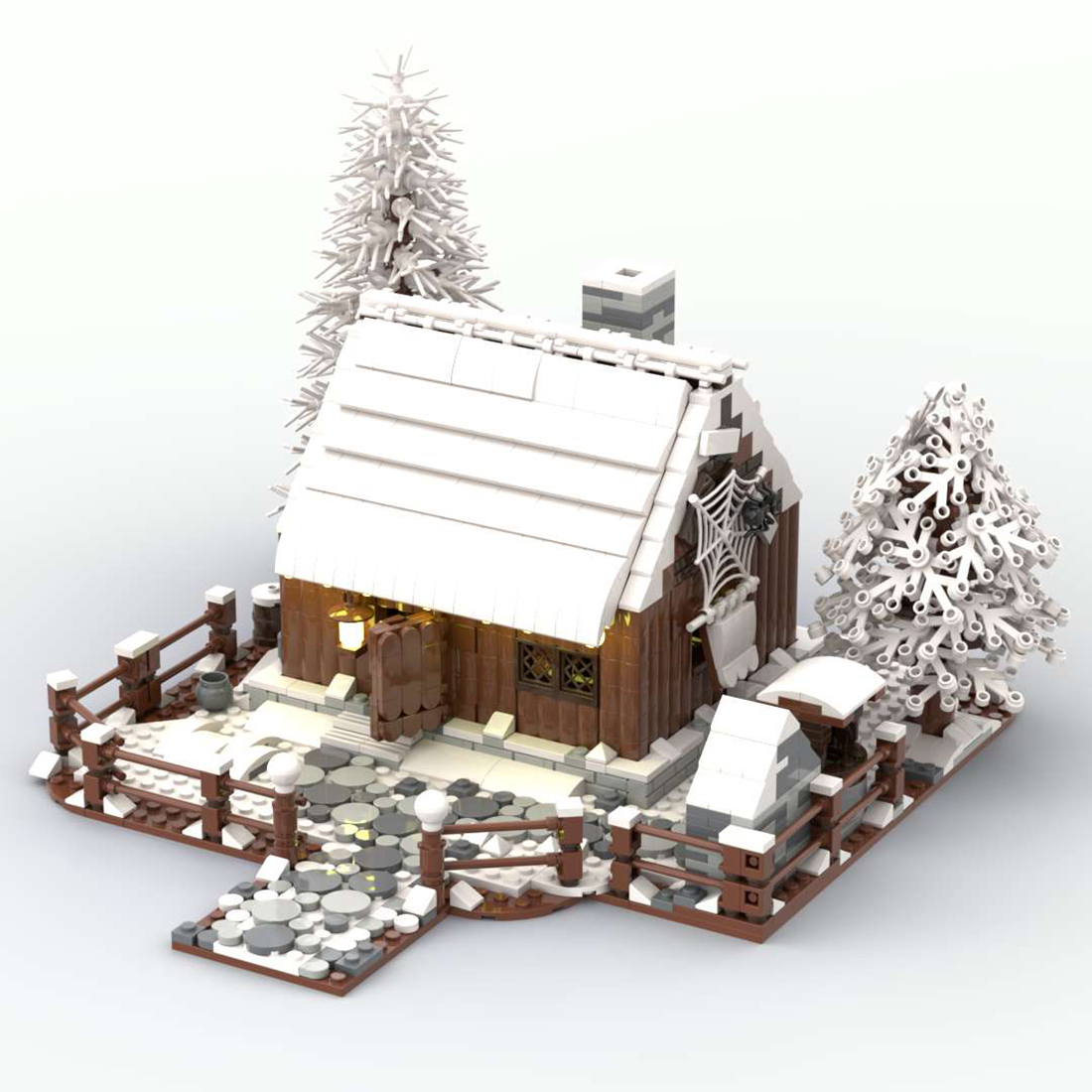 1781+Pcs Mountain Forest Winter Wooden House with Fireplace Bricks Model DIY Building Block Kits