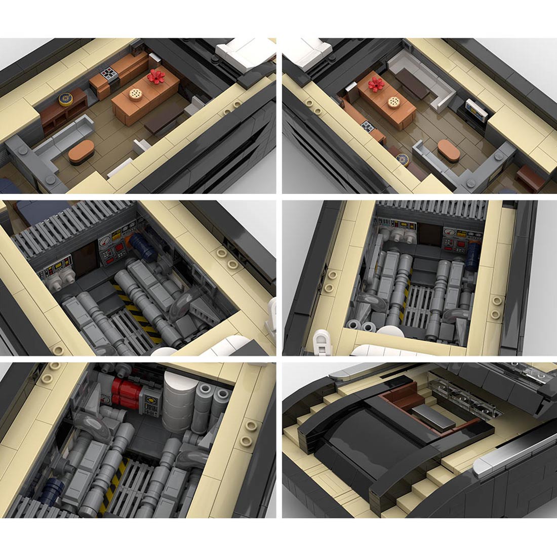 Sleek Black Luxury Superyacht Building Blocks Set, Detailed 1:80 Scale Model with Full Interior (2977 Pieces)