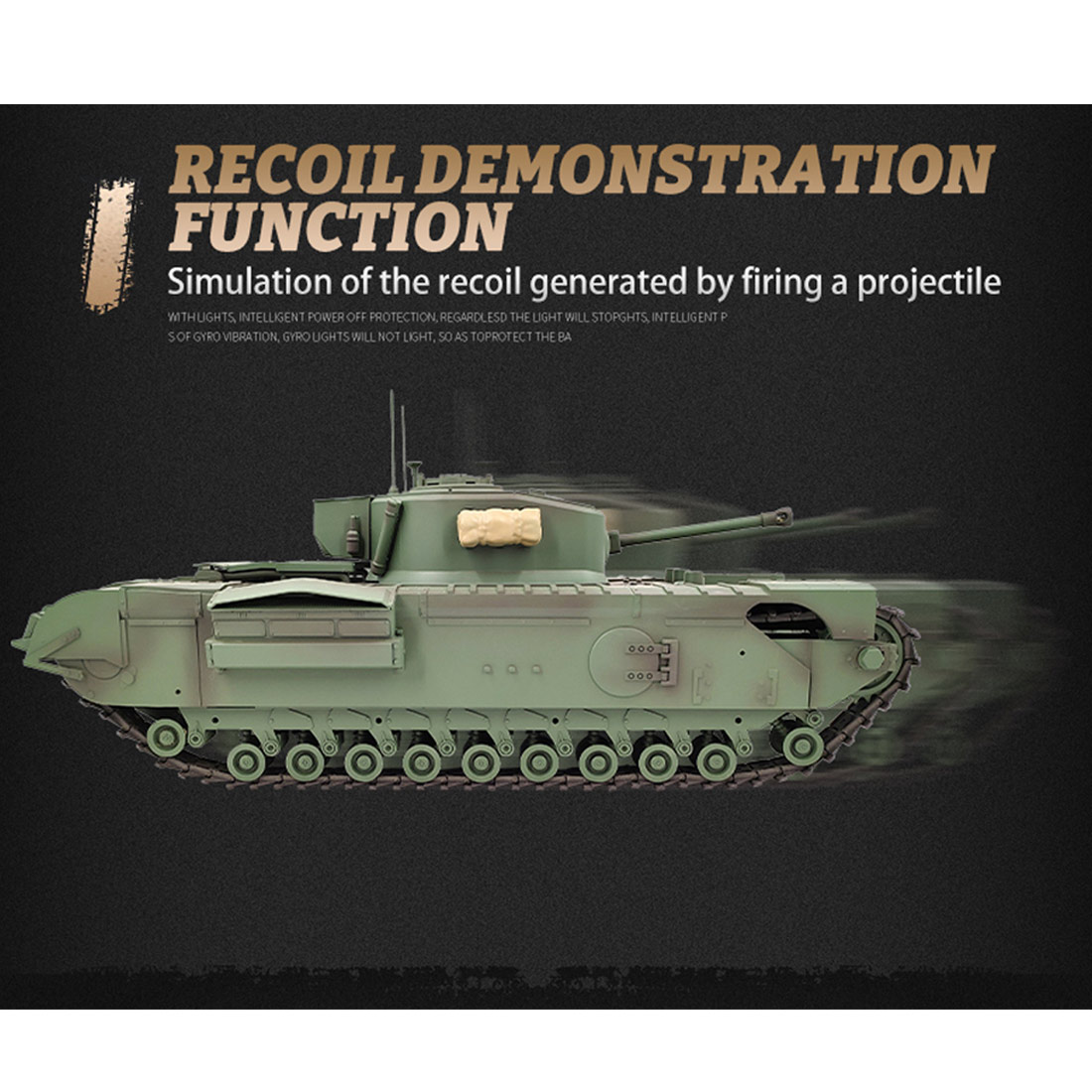 1/16 Scale 2.4G RC Churchill Main Battle Tank Infrared Military Vehicle Model (Basic Version/Army Green)