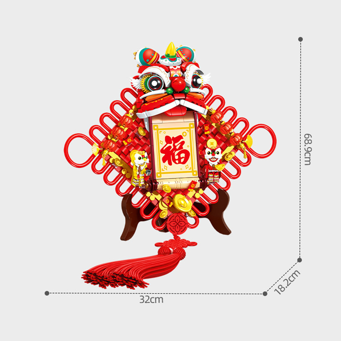 Auspicious Lion Assembly MOC Model Building Blocks Set Spring Festival Ornament (665PCS)