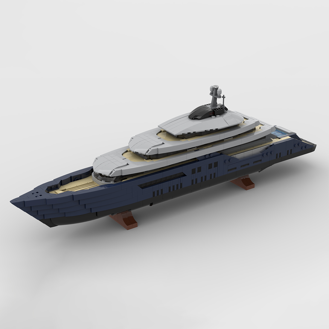 Mini Luxury Yacht Building Blocks Set (1671 Pieces) - Detailed 1:200 Scale Model in Grey & Blue