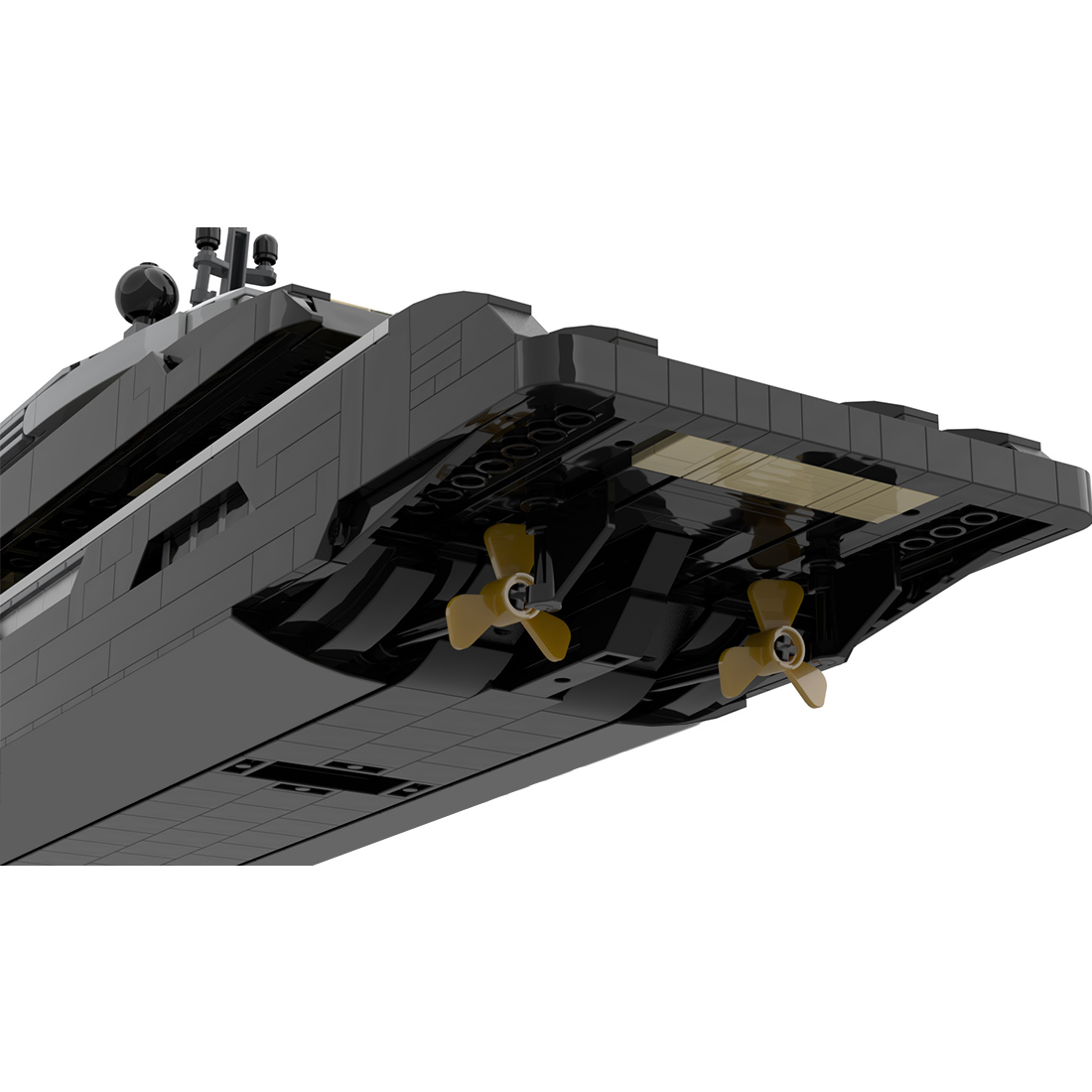 Sleek Black Luxury Superyacht Building Blocks Set, Detailed 1:80 Scale Model with Full Interior (2977 Pieces)