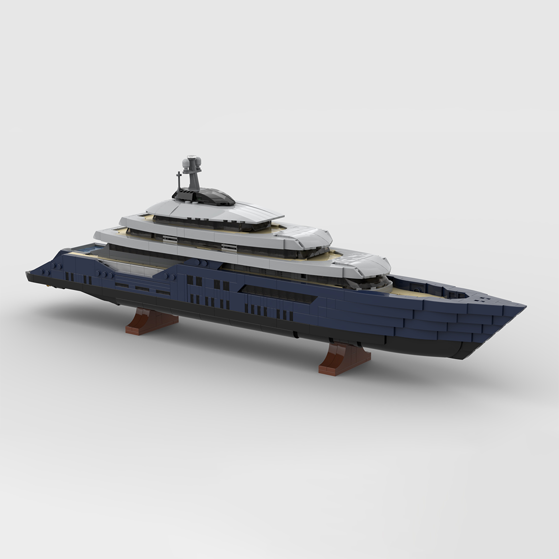 Mini Luxury Yacht Building Blocks Set (1671 Pieces) - Detailed 1:200 Scale Model in Grey & Blue