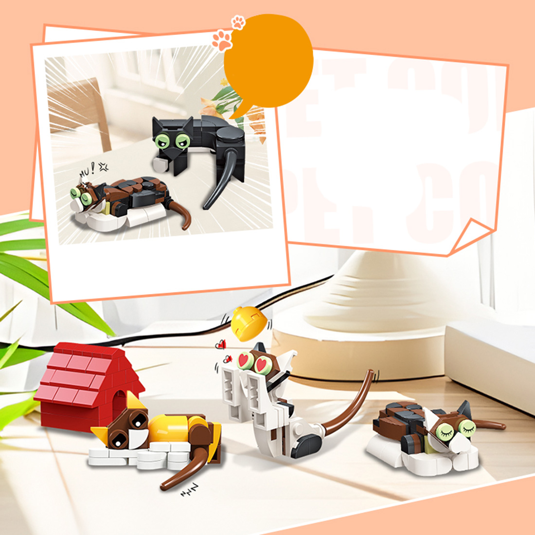 Pet Cats Ornaments MOC Model DIY Assembly Building Blocks Set (443PCS)