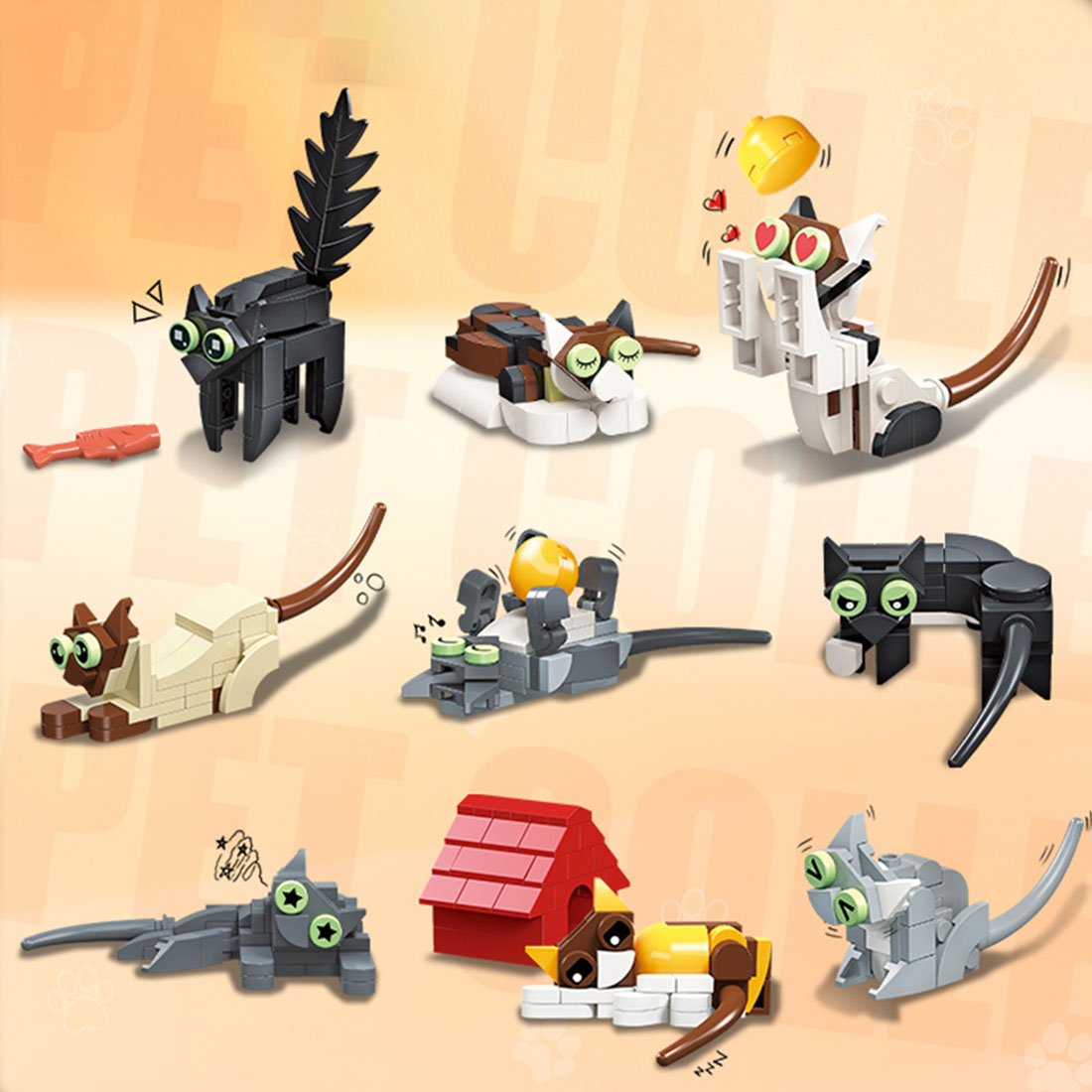 Pet Cats Ornaments MOC Model DIY Assembly Building Blocks Set (443PCS)