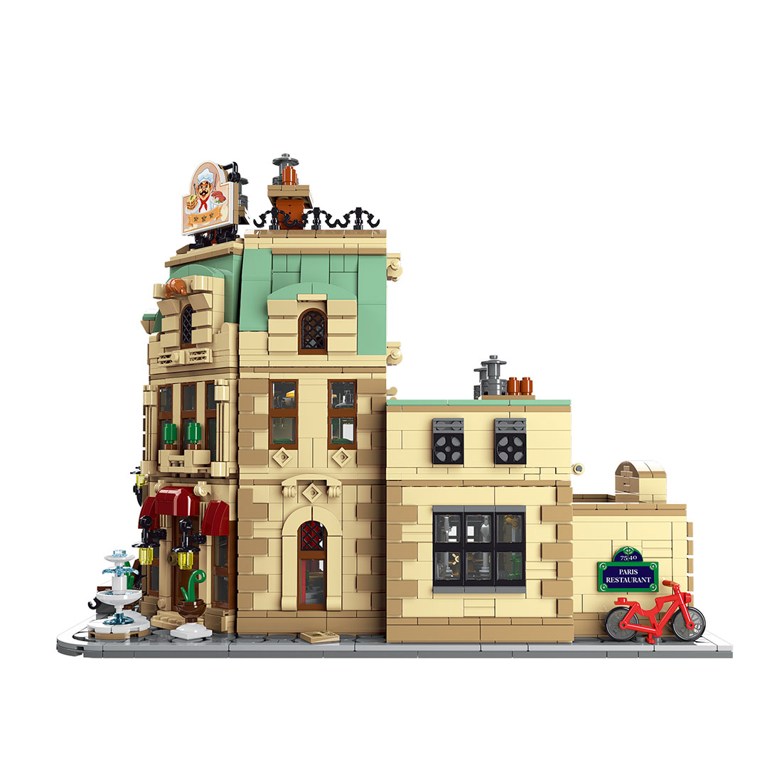 Mocsage  MOC-160521 Restaurants in Paris with Lights Modular Small Building Blocks Set (3104PCS)