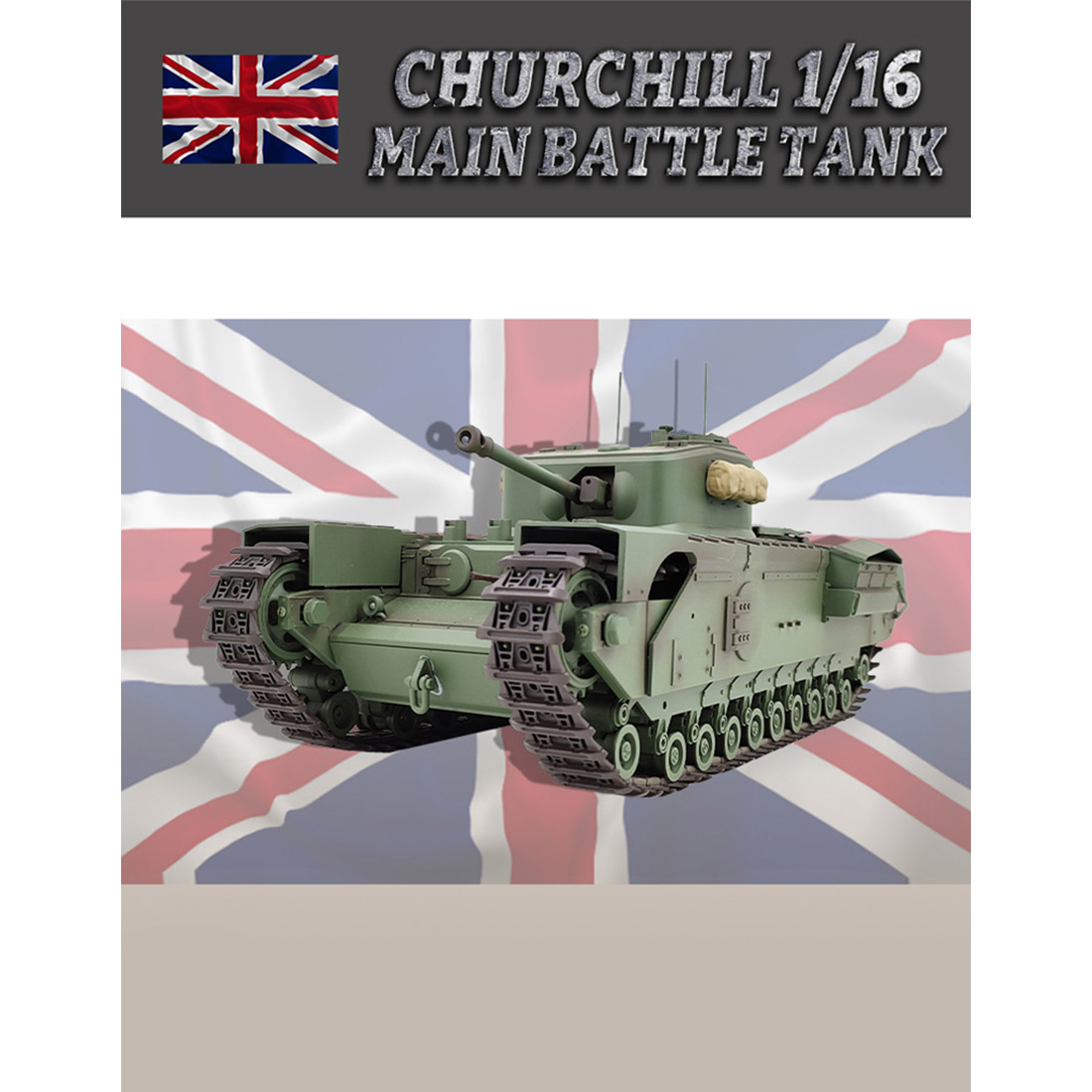 1/16 Scale 2.4G RC Churchill Main Battle Tank Infrared Military Vehicle Model (Basic Version/Army Green)