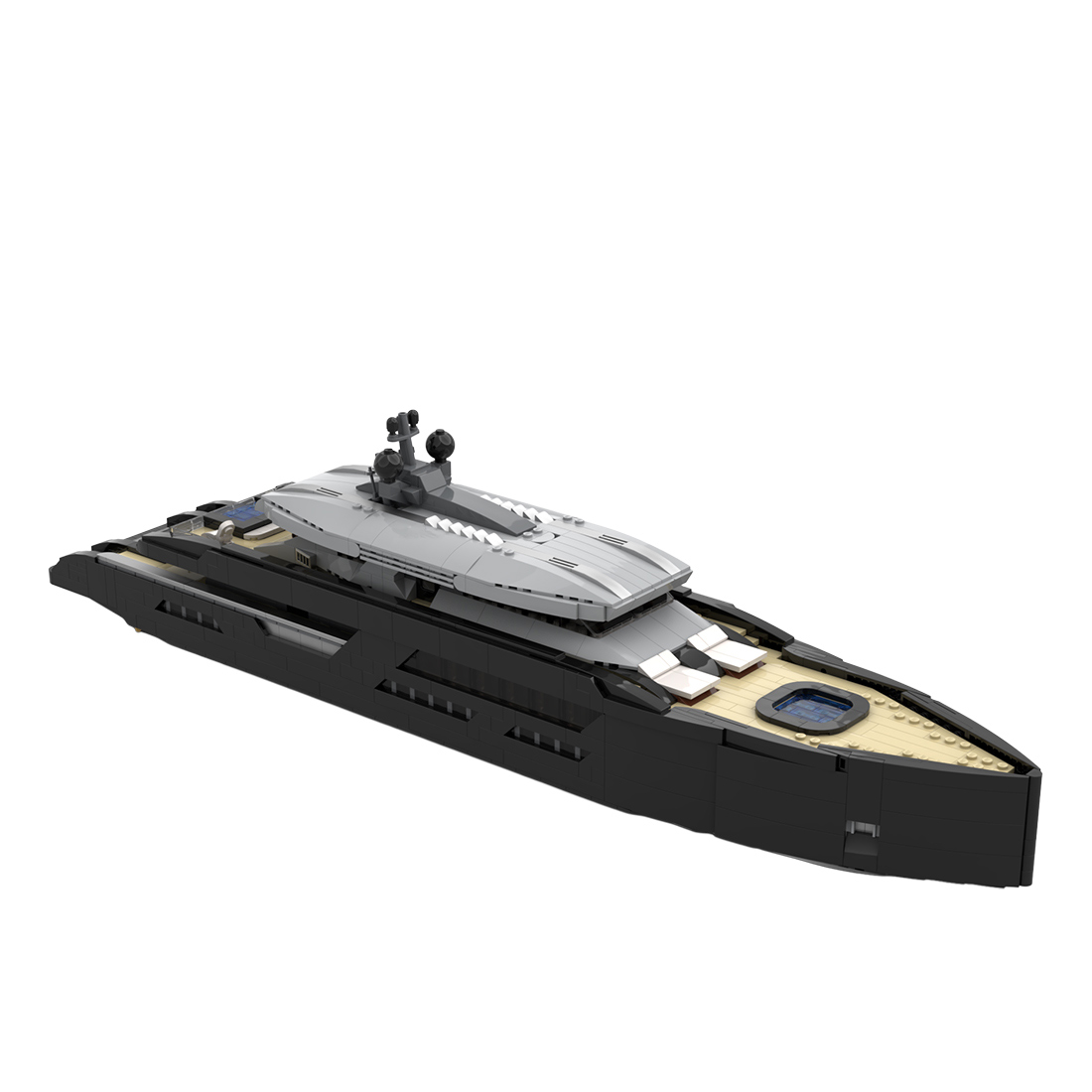 Sleek Black Luxury Superyacht Building Blocks Set, Detailed 1:80 Scale Model with Full Interior (2977 Pieces)