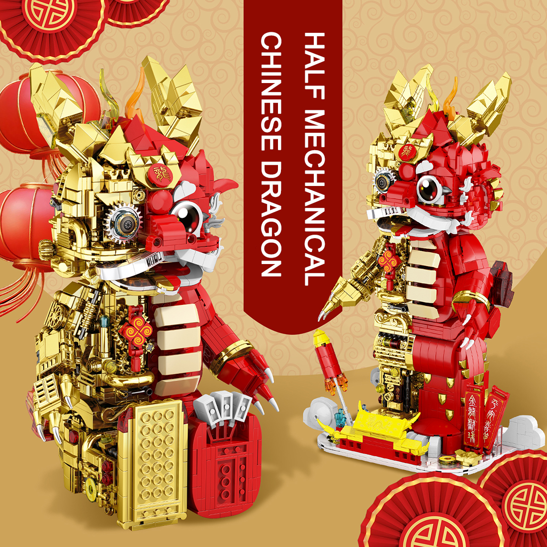 Semi-Mechanical Chinese Dragon Model Building Blocks Set (1962PCS)