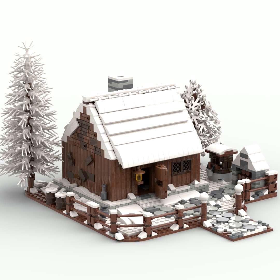 1781+Pcs Mountain Forest Winter Wooden House with Fireplace Bricks Model DIY Building Block Kits