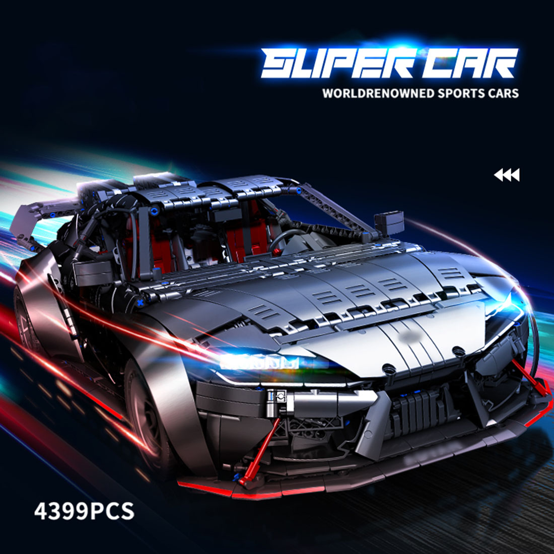 1/8 Scale Racing Car Vehicle Model DIY Assembly Building Blocks Set (Static Version/4399PCS/Black)