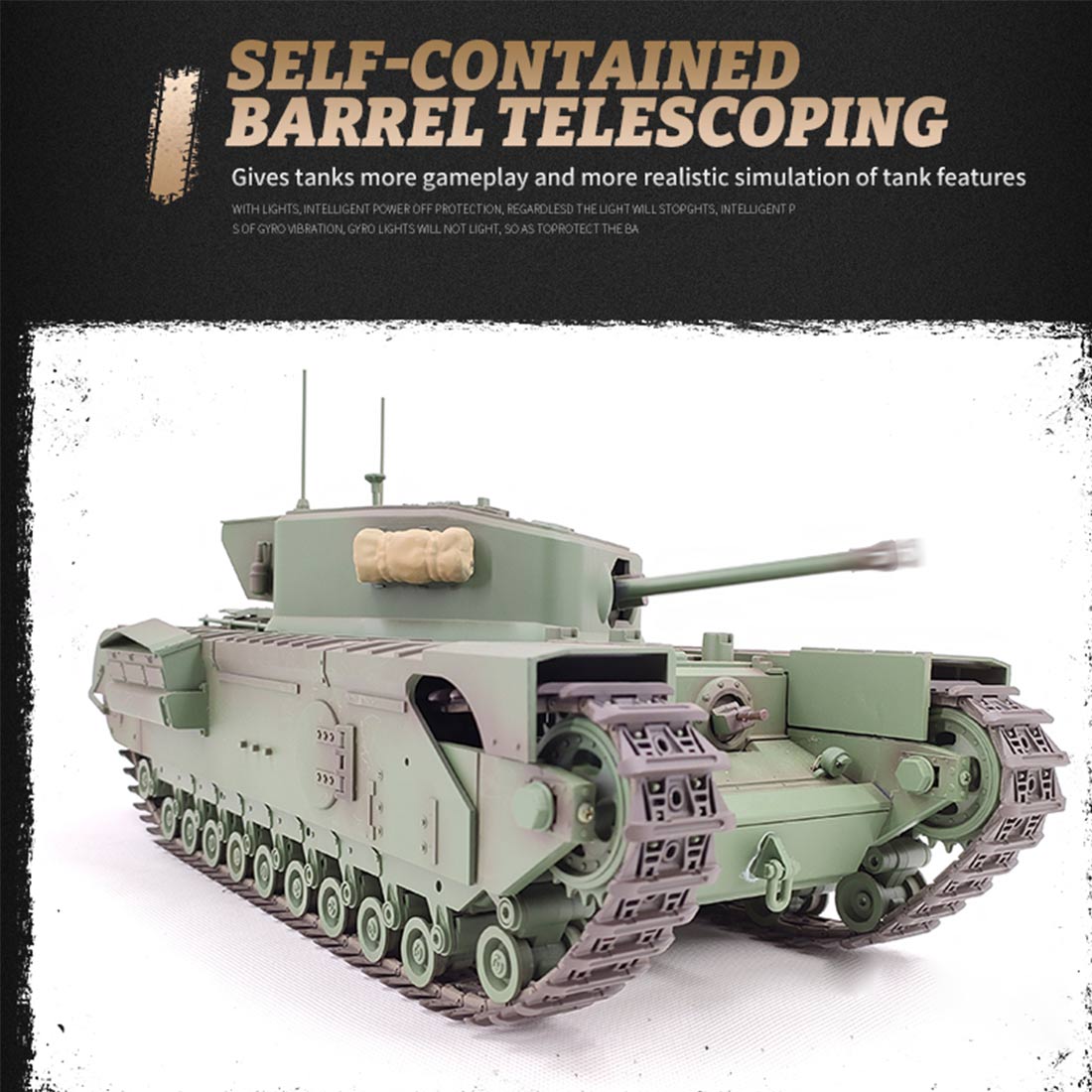 1/16 Scale 2.4G RC Churchill Main Battle Tank Infrared Military Vehicle Model (Basic Version/Army Green)