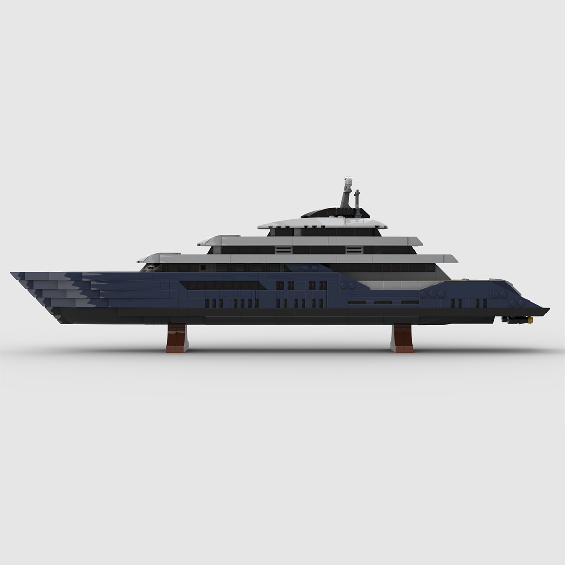 Mini Luxury Yacht Building Blocks Set (1671 Pieces) - Detailed 1:200 Scale Model in Grey & Blue