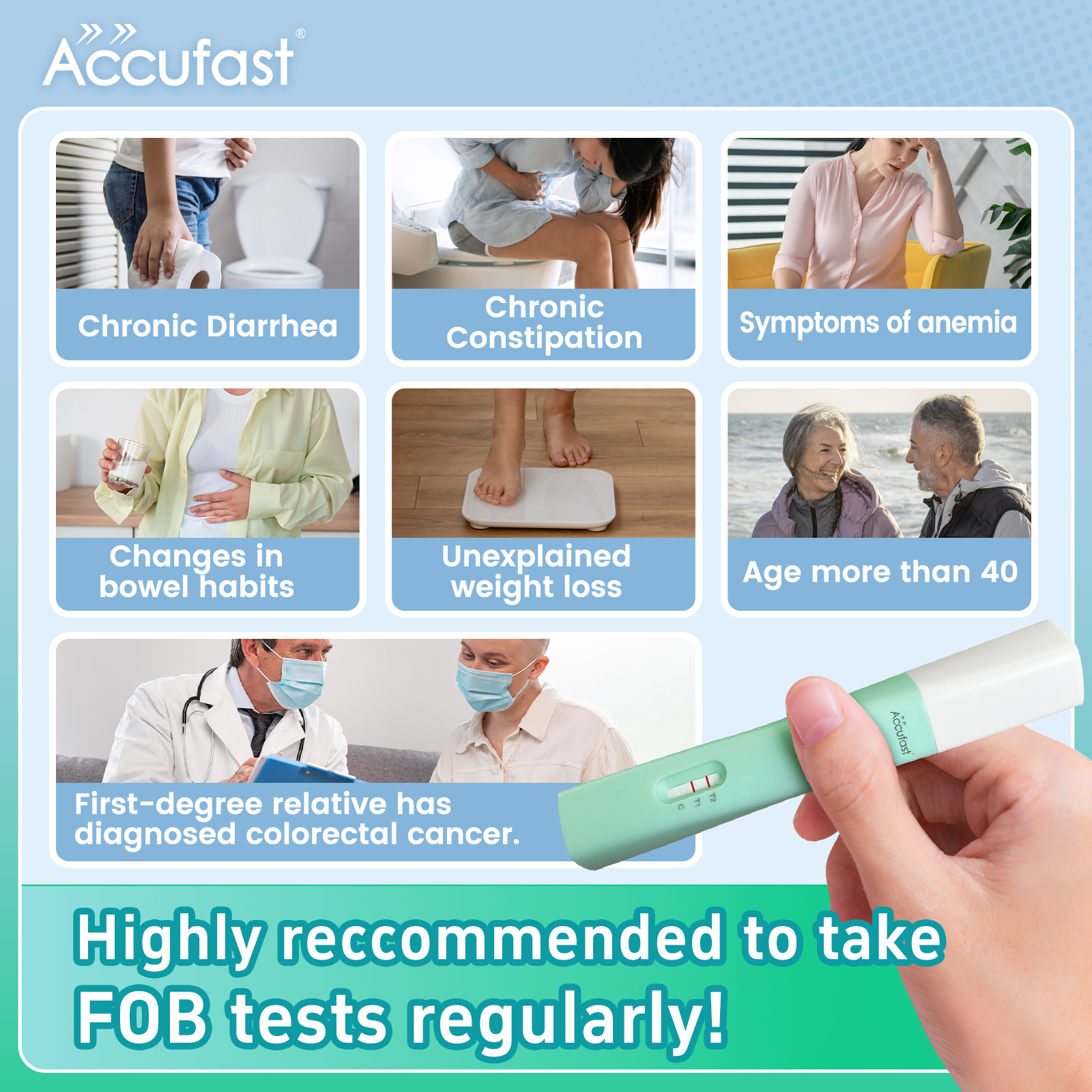 ACCUFAST Bowel Cancer Home Test Kit 2-in-1 FOB/TRF Colon Faecal Screening Test Kit Dual Result Test