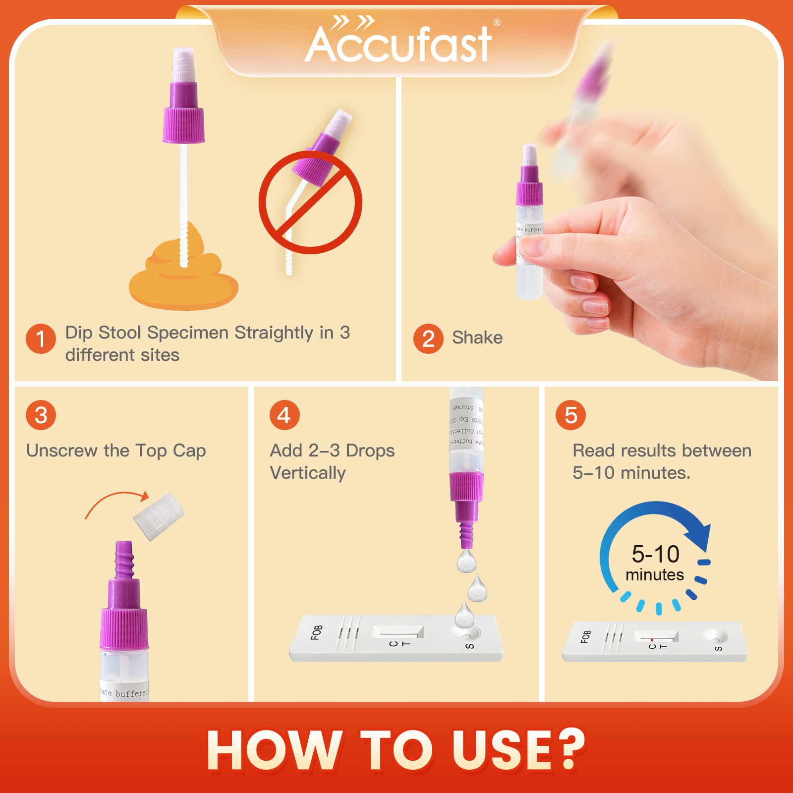 Accufast intestinal test Quick test FOB Testkits Colon Cancer Test for Home Faecal Occult Blood Test