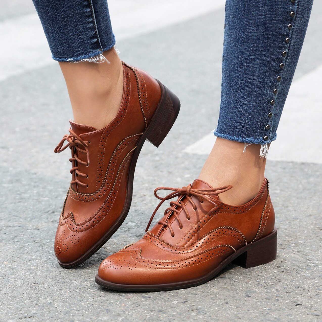 Brown Vintage British Style Leather Lace-up Oxford Shoes