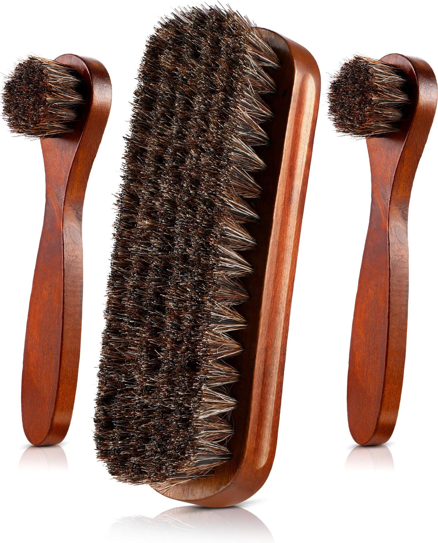 Horse Hair Brush Leather Shoes Leather Shoes Boots Care Cleaning Polish Brush Applicator 3 Piece Set