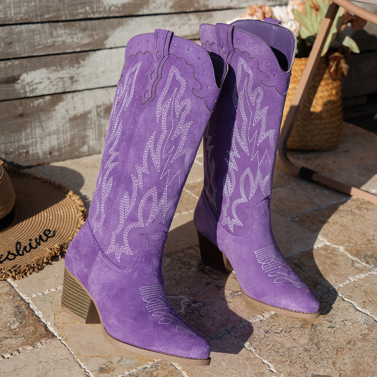 Cowboy Purple Embroidery Boots-Nivel Series