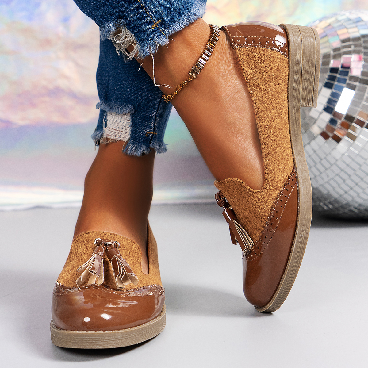 Brown Women's Tassel Detail Put Together Slip On Loafers
