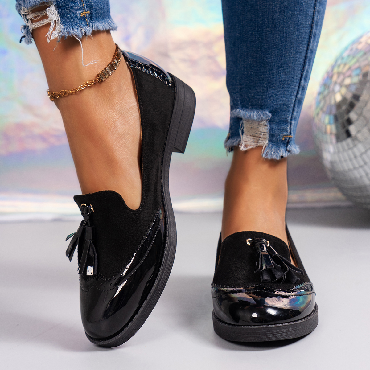 Black Women's Tassel Detail Put Together Slip On Loafers