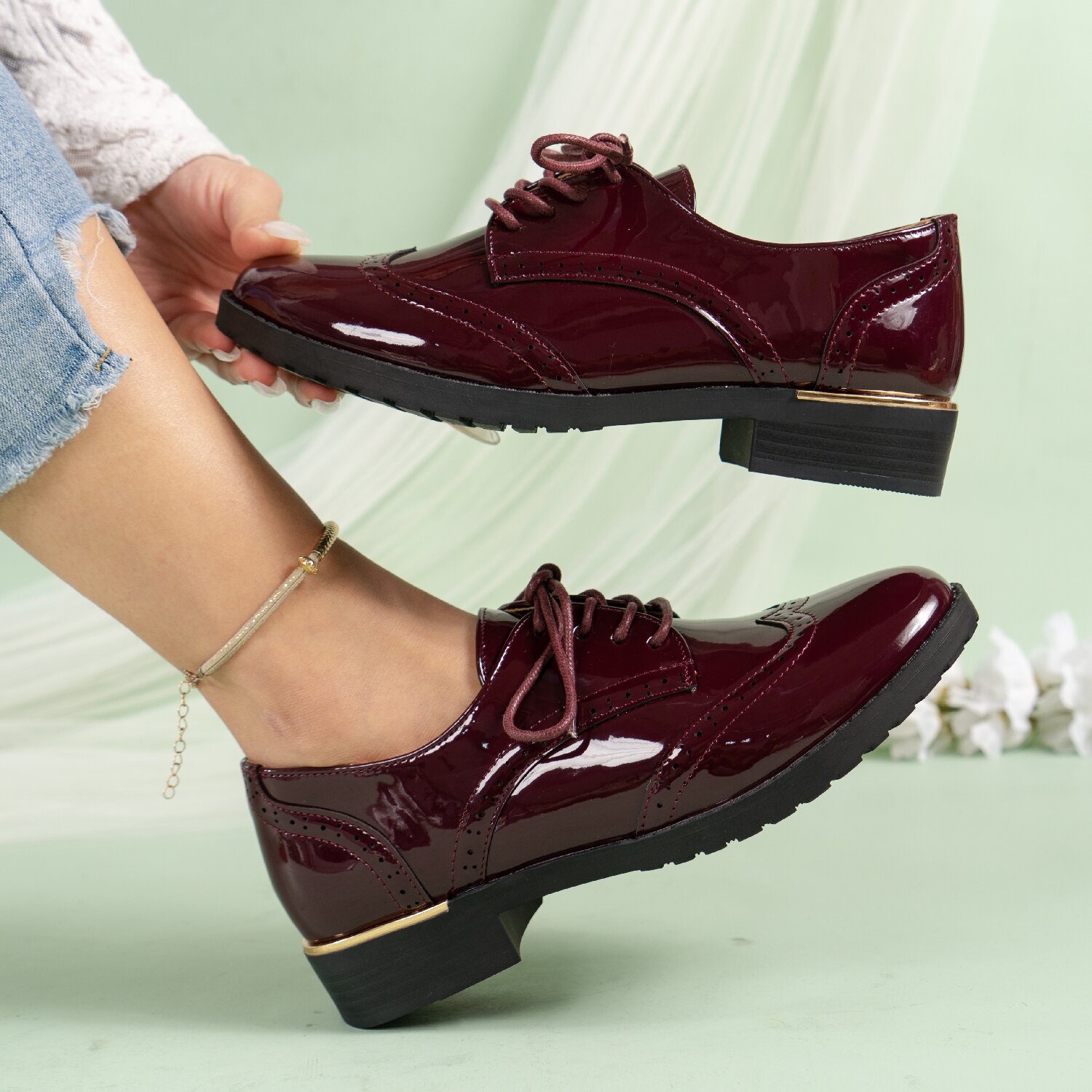 Burgundy Comfort Patent Lace-up Oxford Shoes