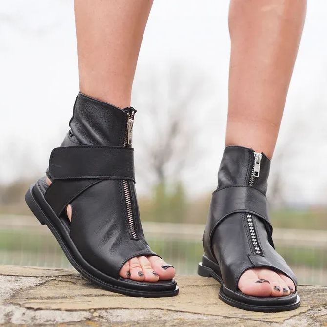 Black Leather Summer Boots