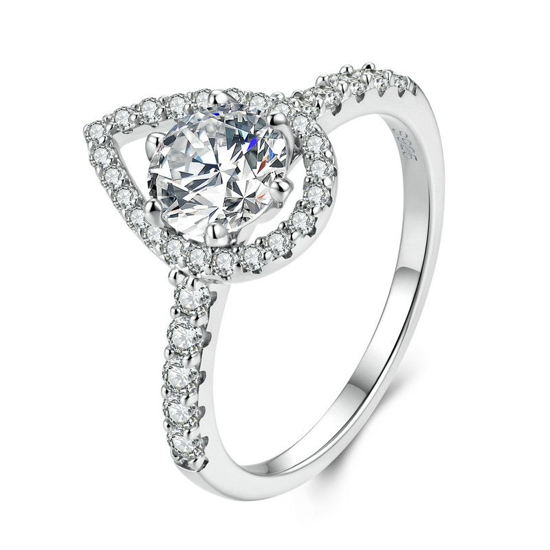 BAMOER Moissanite Tear Drop Sterling Silver Ring