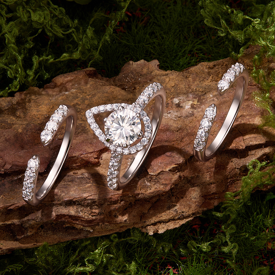 BAMOER Pear Shape Moissanite Stackable Ring 