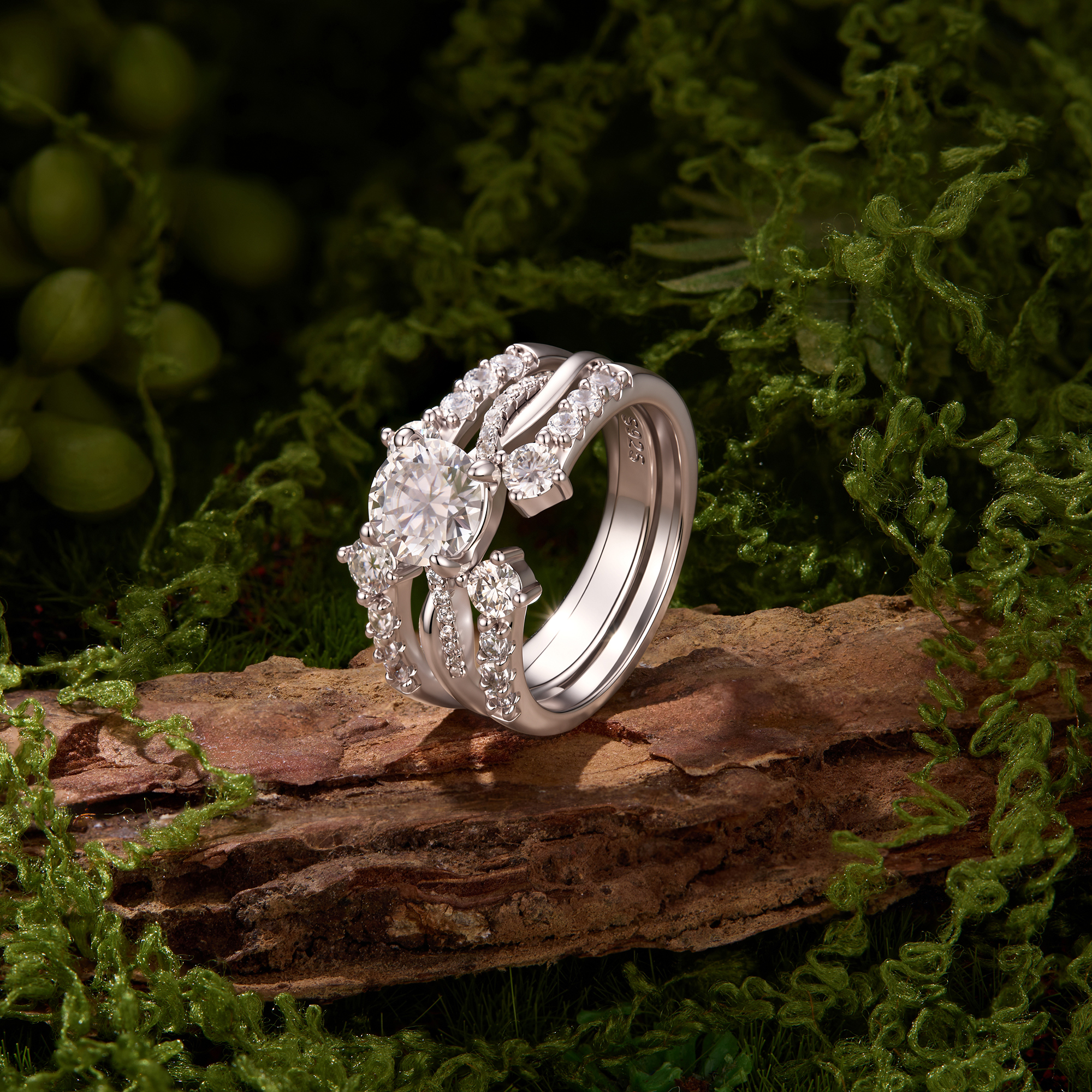 BAMOER Forest Heart Sterling Silver Stackable Ring 