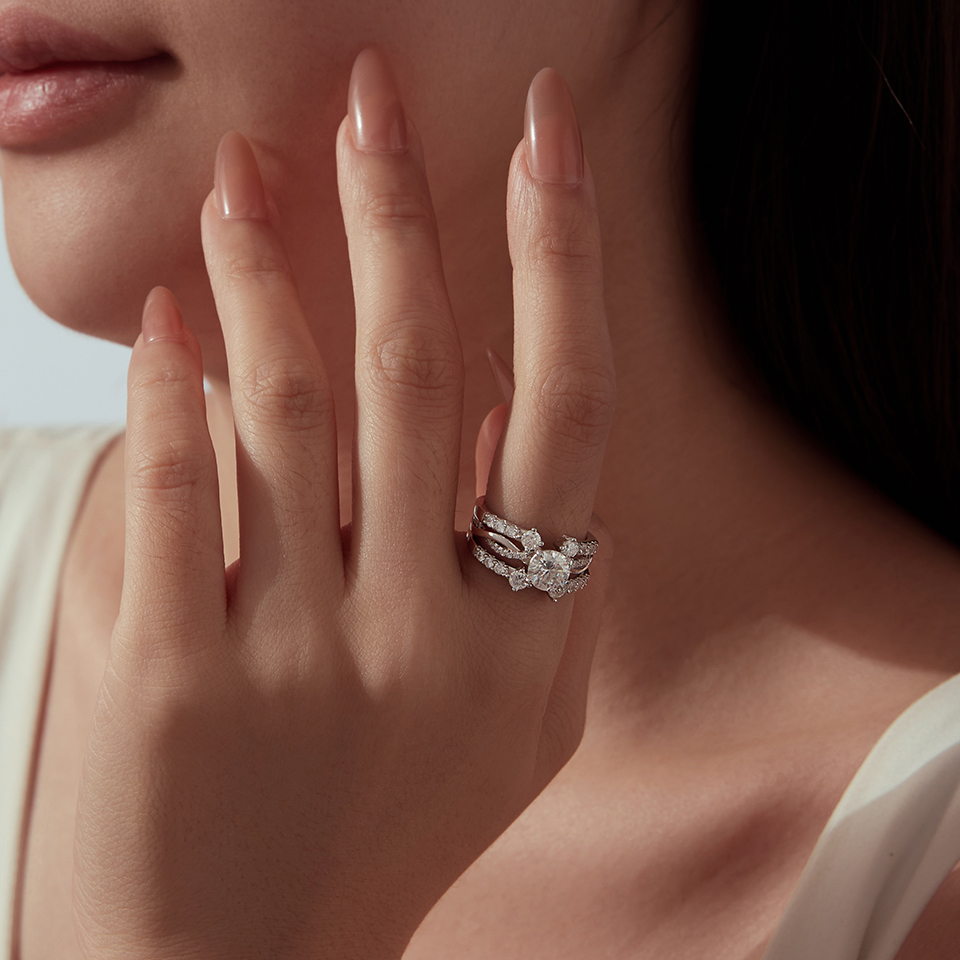 BAMOER Forest Heart Sterling Silver Stackable Ring 