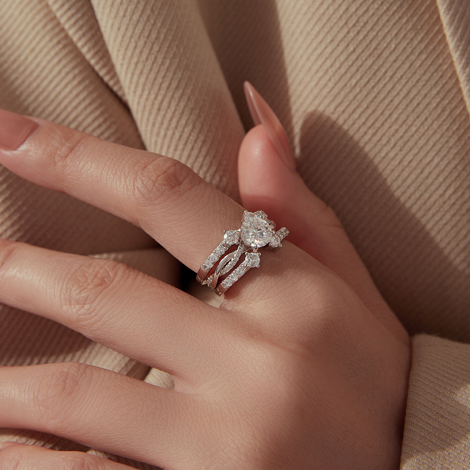 BAMOER Forest Heart Sterling Silver Stackable Ring 