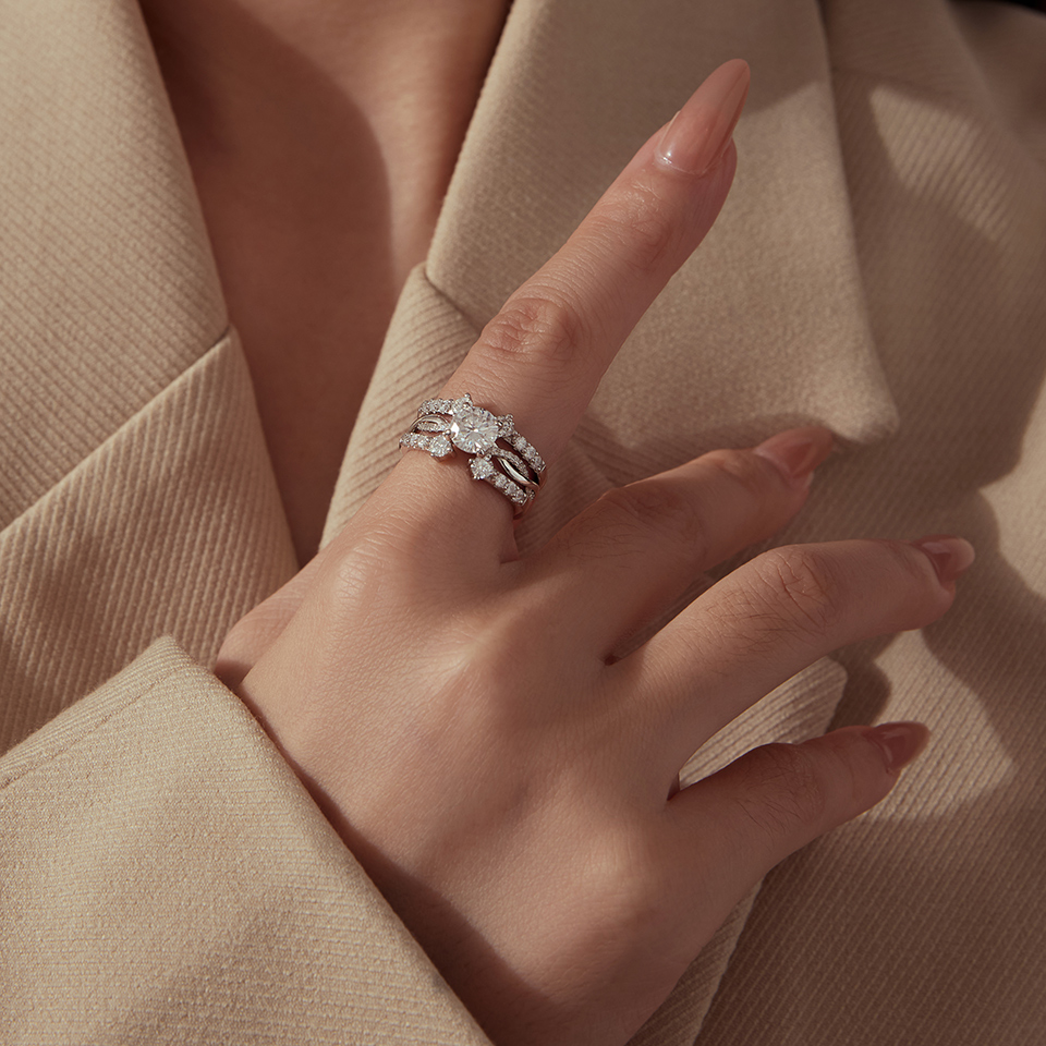 BAMOER Forest Heart Sterling Silver Stackable Ring 