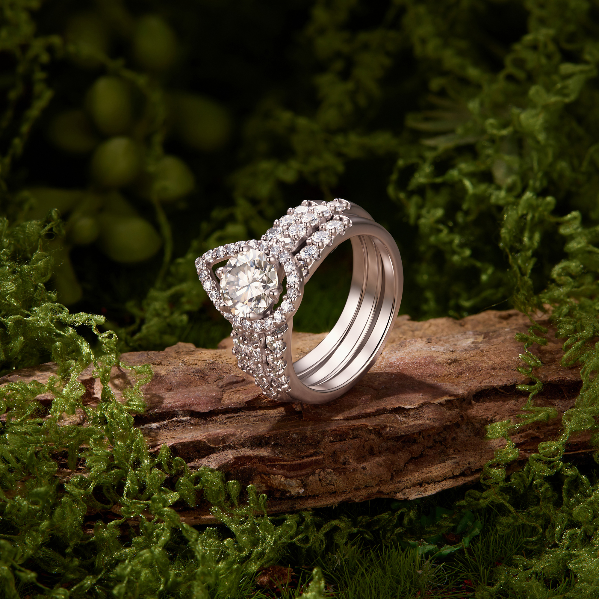 BAMOER Pear Shape Moissanite Stackable Ring – 3-Layer Sterling Silver Engagement Ring