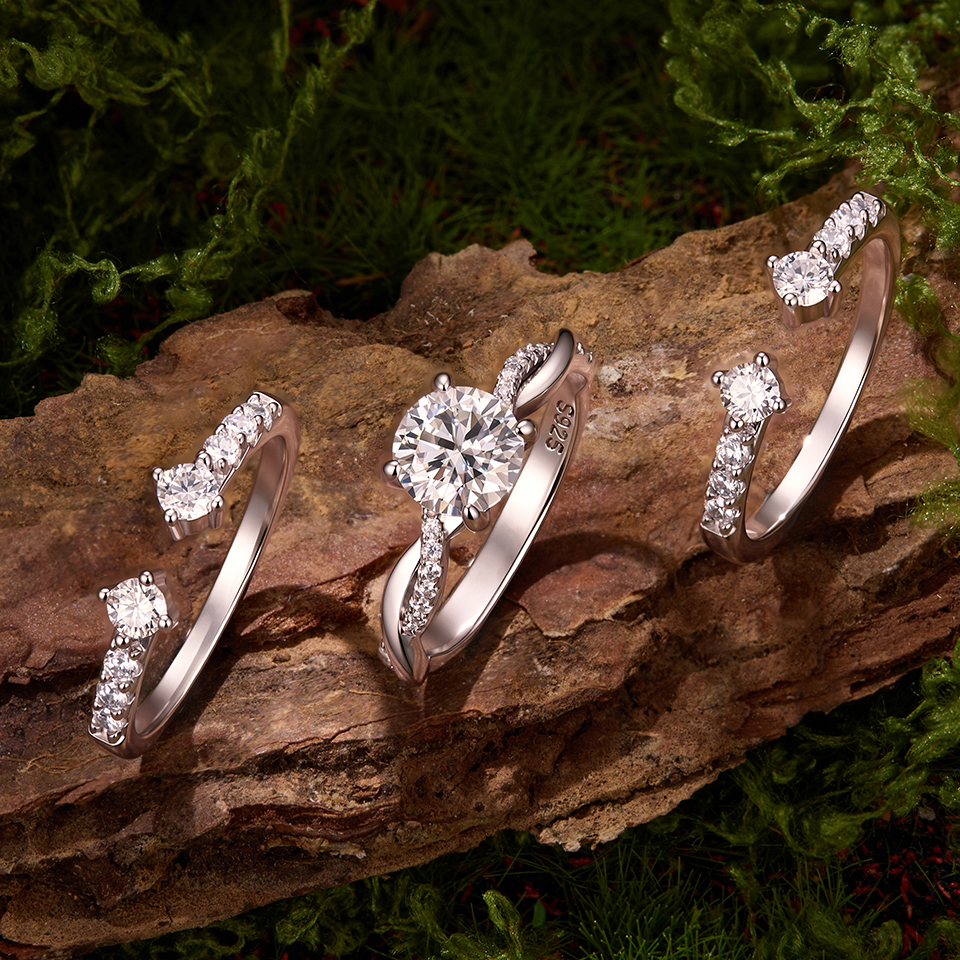 BAMOER Forest Heart Sterling Silver Stackable Ring 