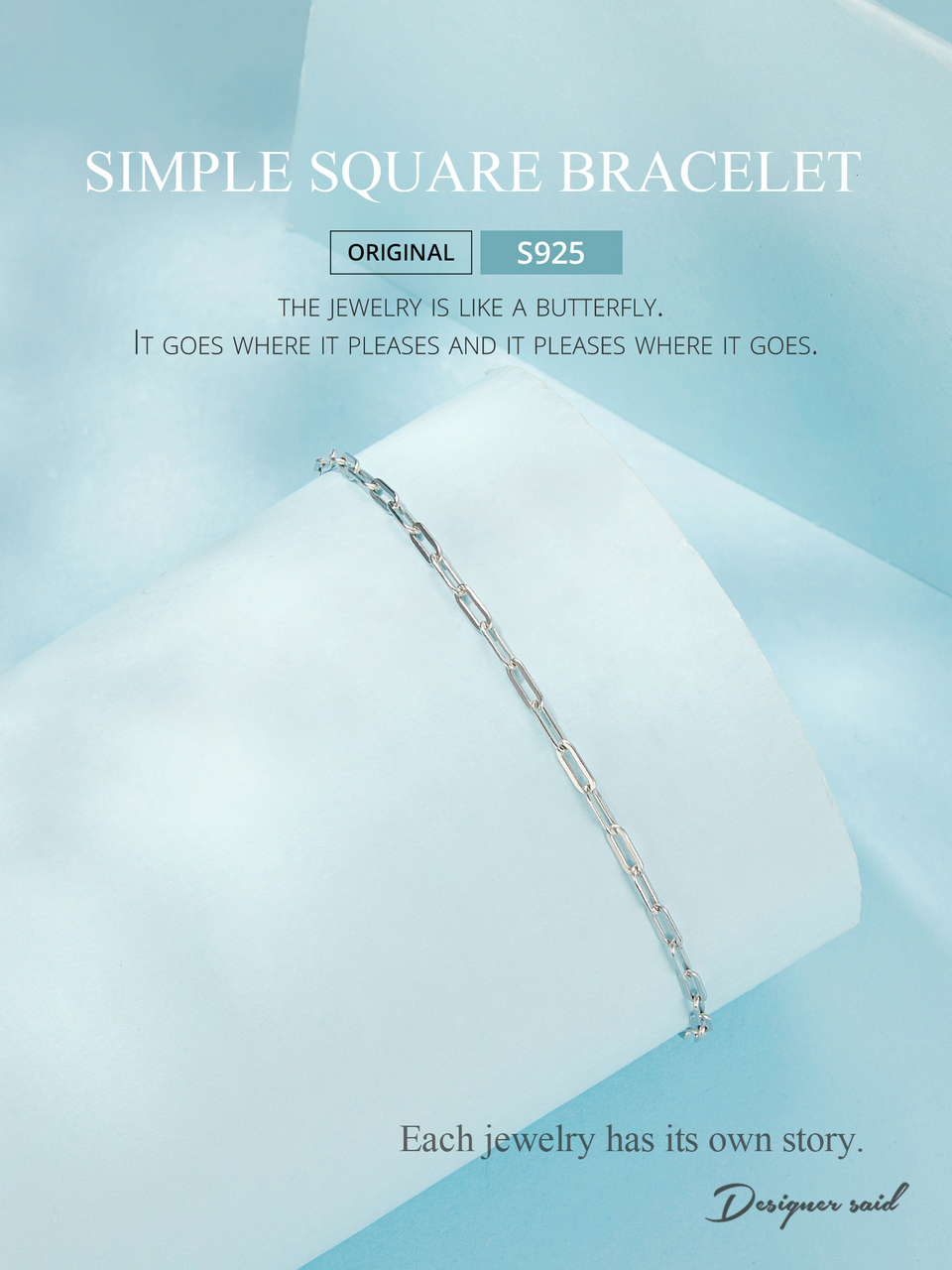 Minimal Square 925 Sterling Silver Bracelet