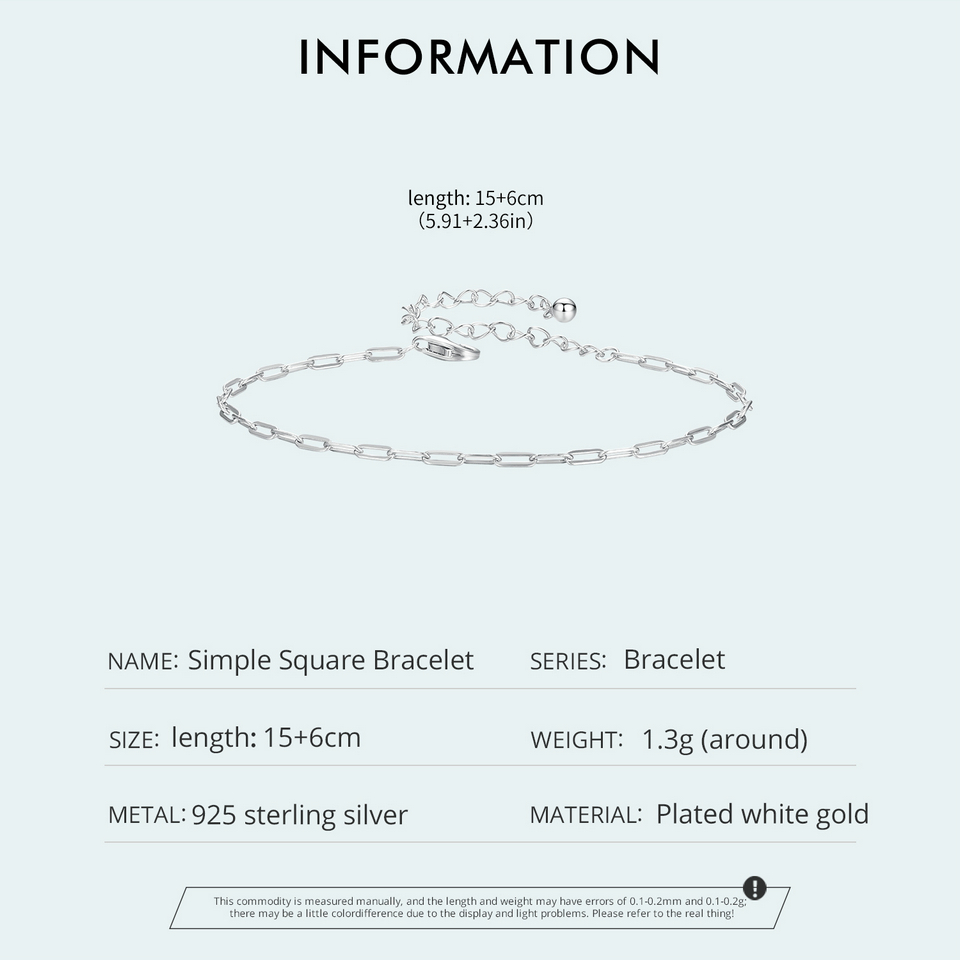 Minimal Square 925 Sterling Silver Bracelet