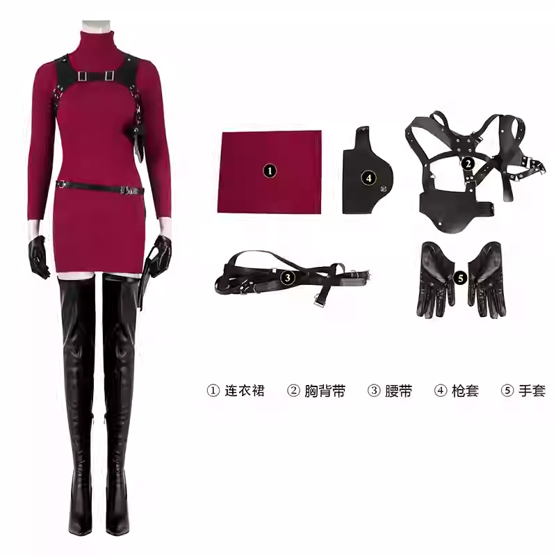 Resident Evil 4 Remake Ada Wong Cosplay Costumes Red Dress