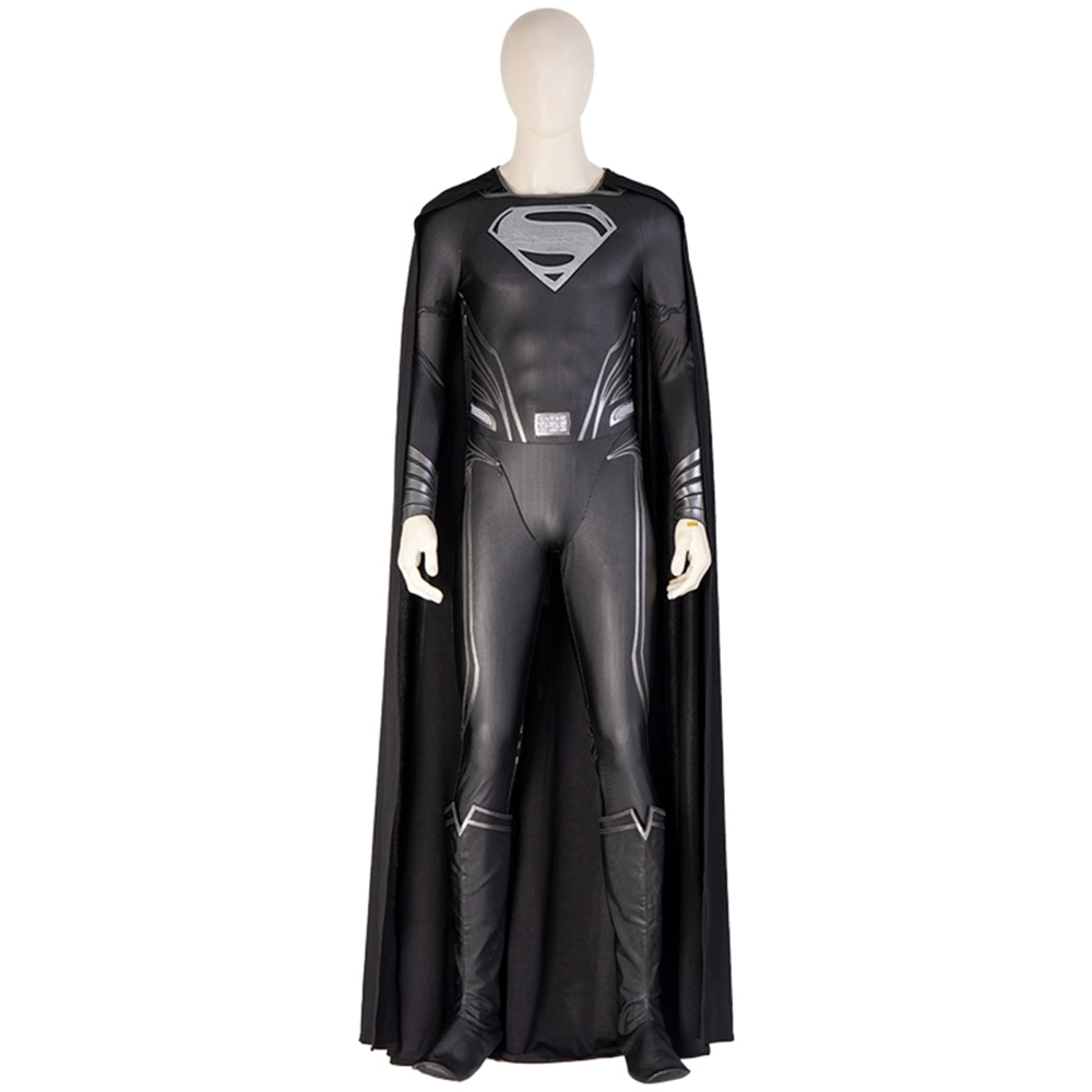 Justice League Superman Clark Kent Black Battle Suit Halloween Cosplay Costume Full Set DC Movie