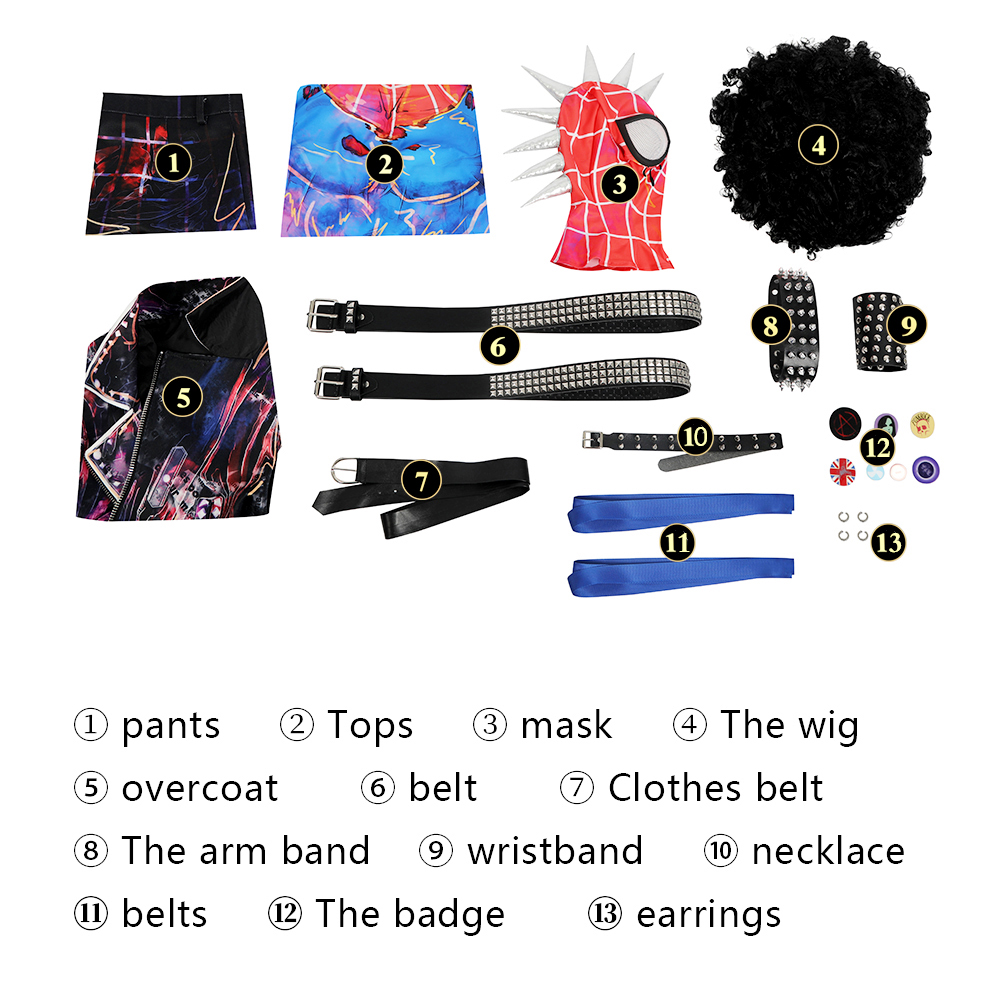 Spider-Man: Across The Spider-Verse Spider-Punk Hobart 'Hobie' Brown  Cosplay Costume Halloween Costume Sets DC Movie 5200