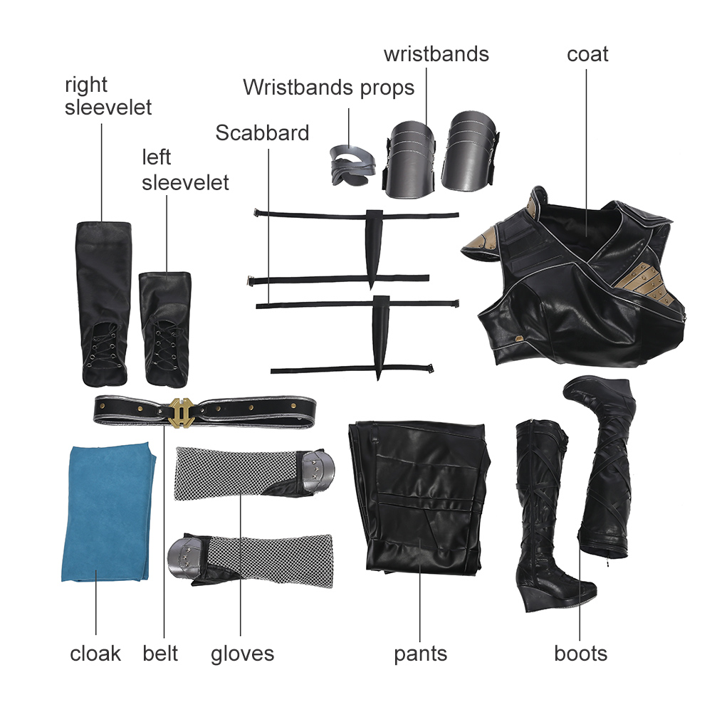 Marvel Movie Thor Ragnarok Valkyrie Black Battle Suit Halloween Cosplay Costume Blue Cloak M20170165